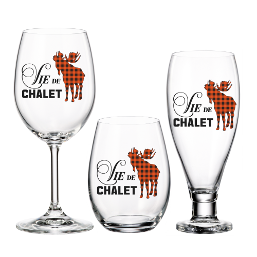 Chalet - Coupe, verre ou verre de bière "Vie de chalet Orignal" *PERSONNALISABLE*